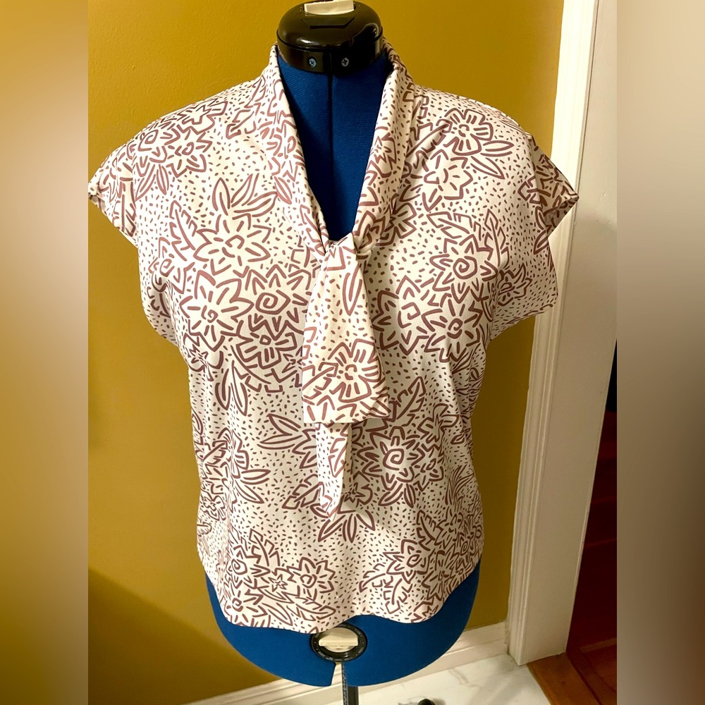 Genuine Vintage Muted Tone Floral Tie Blouse / Size L